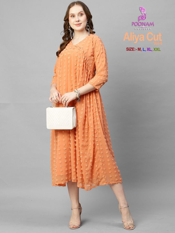 Aliya Cut Vol 4 By Poonam Georgette Party Wear Kurtis
